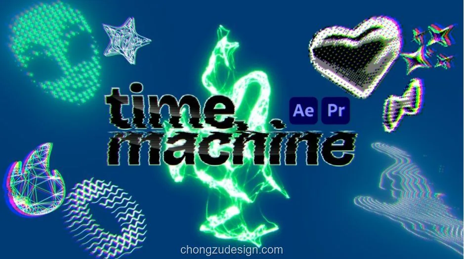 AE/PR复古Y2K半色调ASCII封面展示