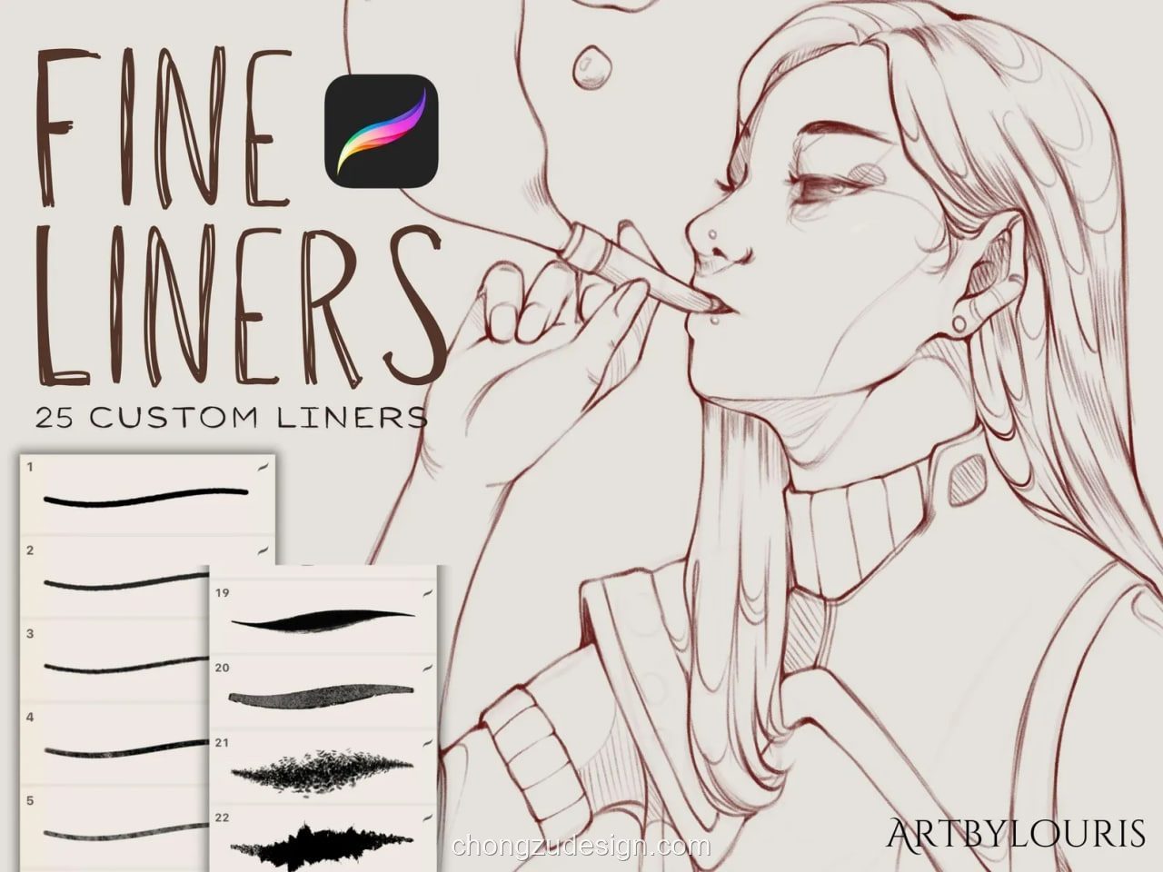 Procreate细线描绘笔刷合集2封面展示