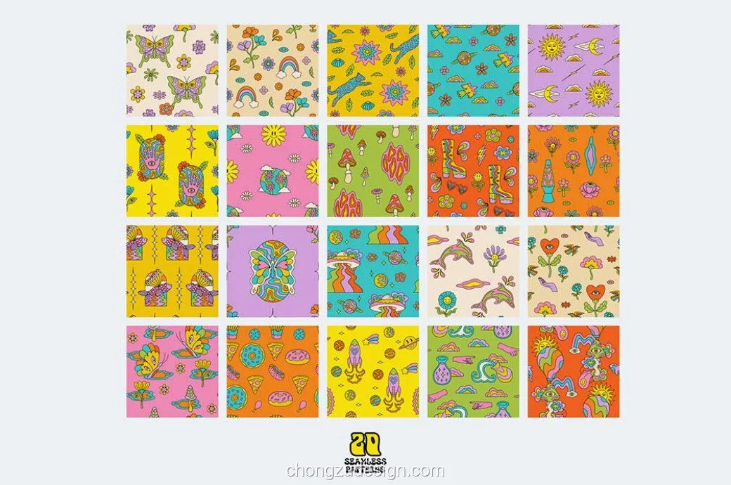 70年代复古迷幻插画图形素材合集复古预览5
