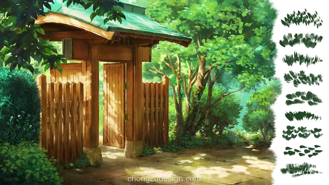 吉卜力风格自然植物树木插画笔刷合集P封面展示