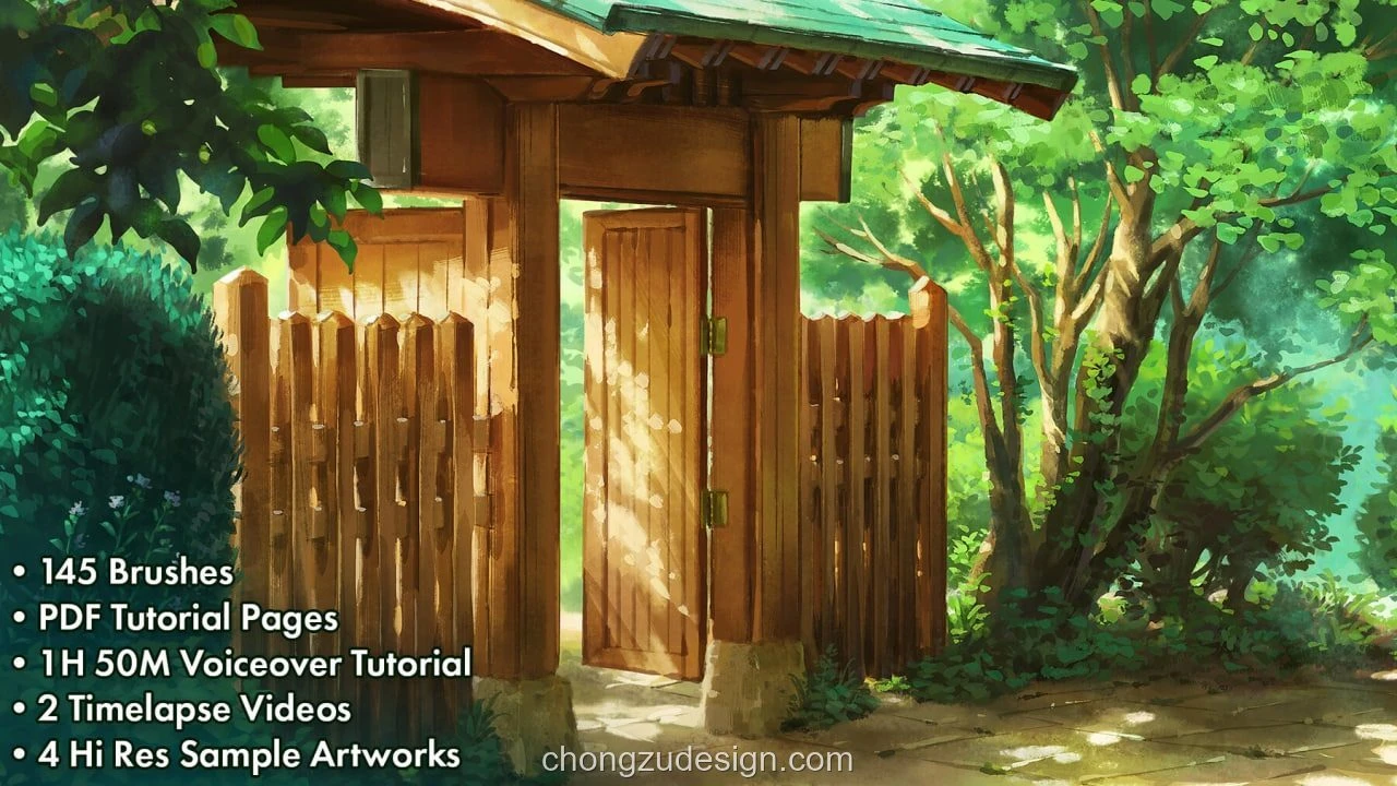 吉卜力风格自然植物树木插画笔刷合集P预览1