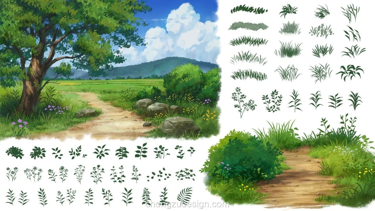 吉卜力风格自然植物树木插画笔刷合集P预览3