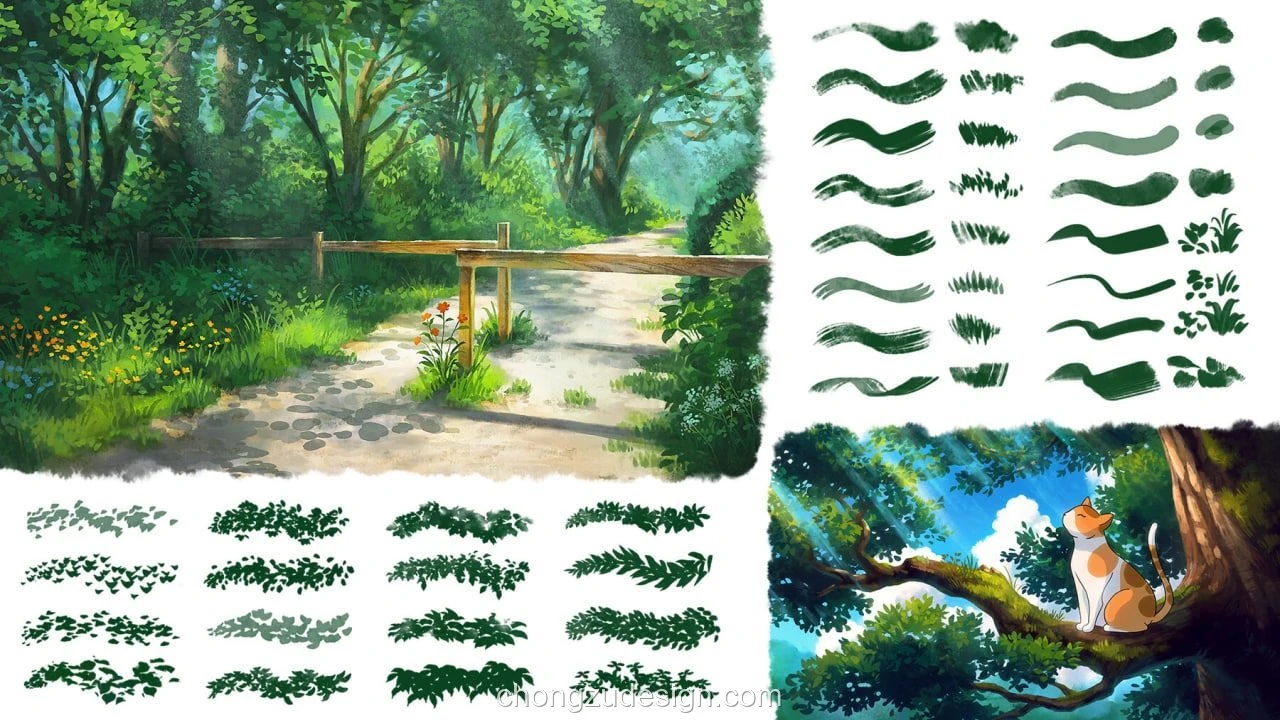 吉卜力风格自然植物树木插画笔刷合集P预览4