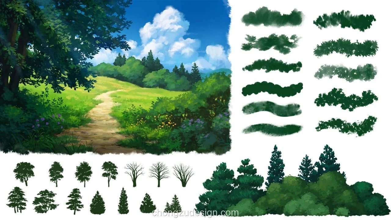 吉卜力风格自然植物树木插画笔刷合集P预览5