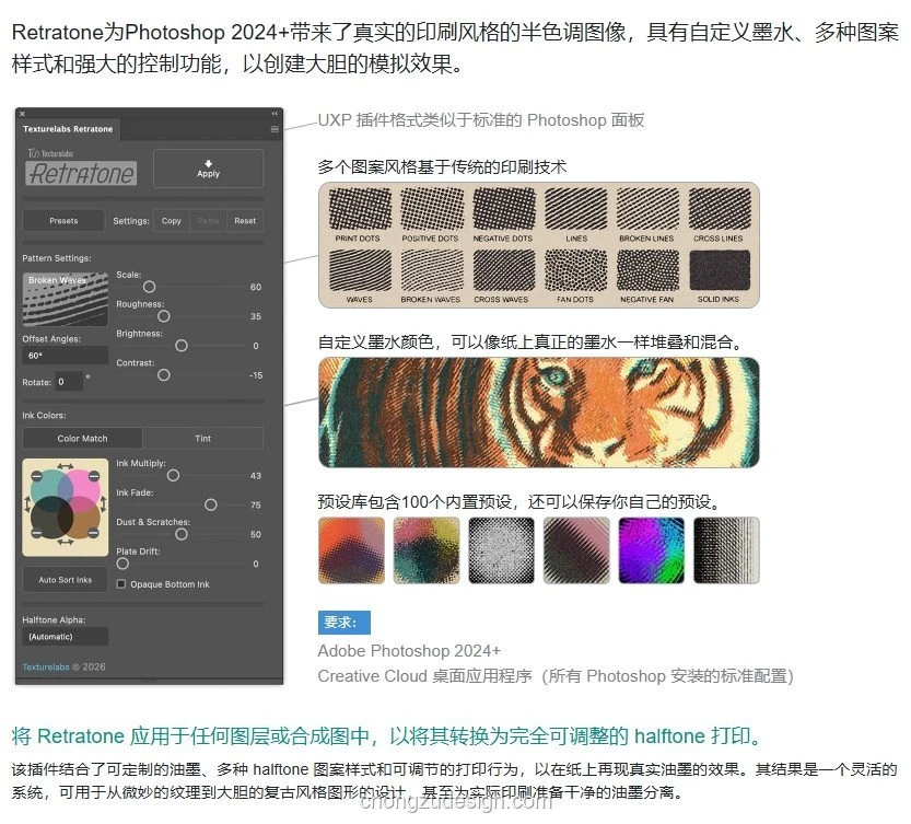复古半调丝网印刷水墨油墨效果PS插件预览3