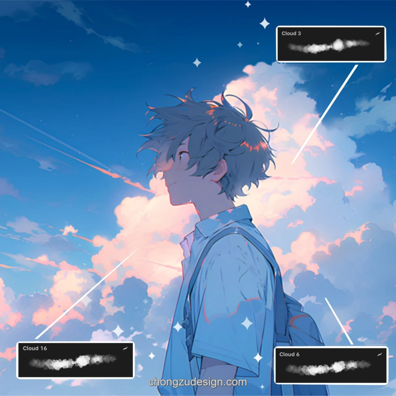 动漫漫画云朵天空Procreate绘画笔刷合集展示图 3/6