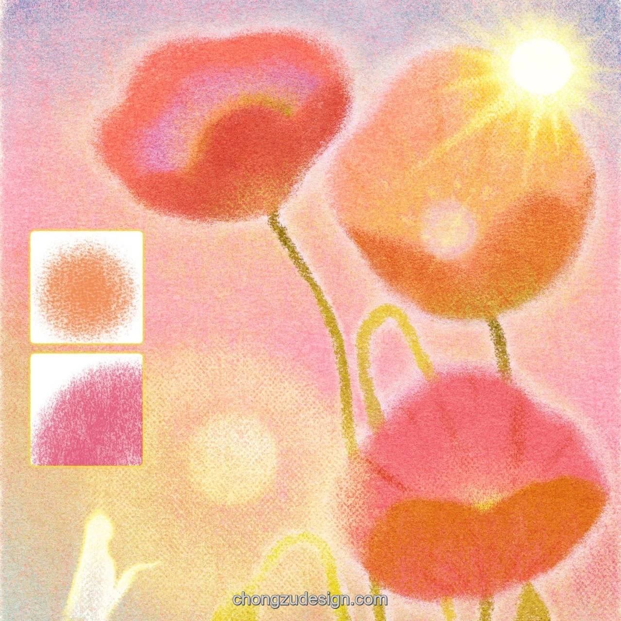 粉彩蜡笔颗粒纸张质感Procreate/Photoshop绘画笔展示图 1/7